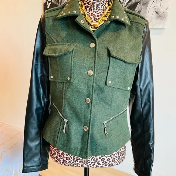 Spiked Military Green Jacket - Picture 9 of 10